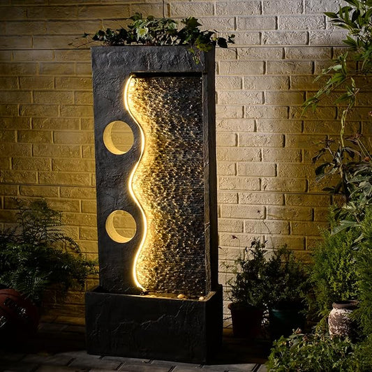 46.8" H Water Fountain Outdoor Water Fall Fountains Indoor Waterfall Modern Fountain with LED Lights Floor-Standing for Outside Garden, Patio, Backyard, Deck, Porch, Landscaping, Balconies