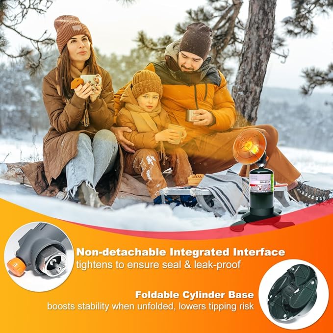 Portable Propane Heater Outdoor Camping Heater, 8500 BTU, Piezo Ignition, for Patio Tent Picnic Ice Fishing, With Cylinder Base Holder & Storage Case (Without Tank)