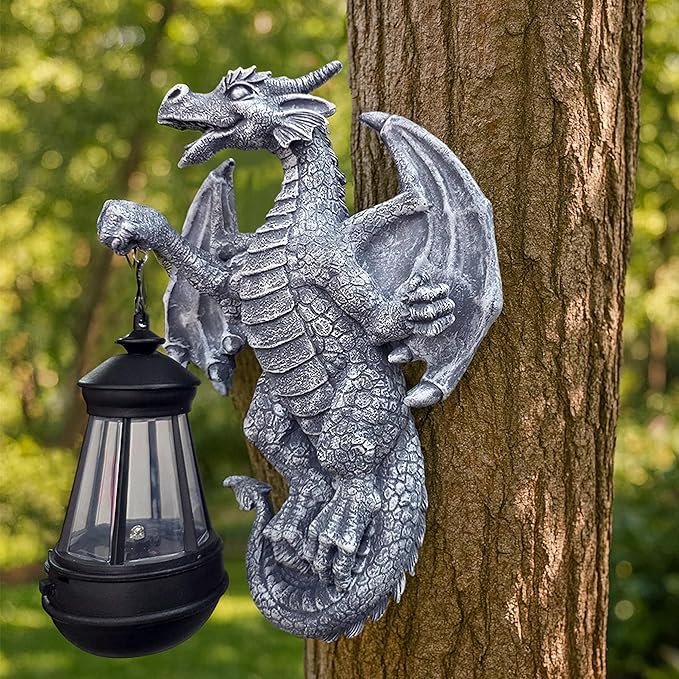 Dragon Tree Hugger Garden Decor Solar Dragon Lamp Lantern Statues Lawn Ornaments for Outside Patio Balcony Yard Unique Housewarming Gifts