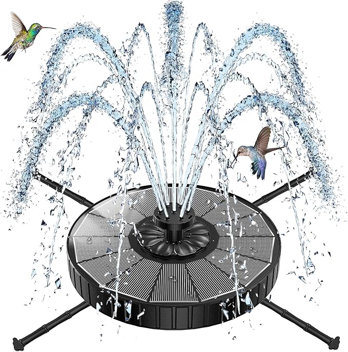 SZMP Solar Fountain with 3 Spray Height, 3.5W Glass Solar Bird Bath Fountain with 4 Adjustable Fixed Rods, and 7 Nozzles, Outdoor Solar Water Fountain Pump for Bird Bath, Garden, Pool, Pond