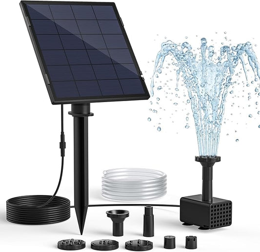 Solar Fountain Pump for Bird Bath, 2.5W Solar Water Pump with Dry-Run Protection, 5 Spray Modes & 4ft Hose, Adjustable Ground Stake for Garden Small Pond Fish Tank DIY Water Feature