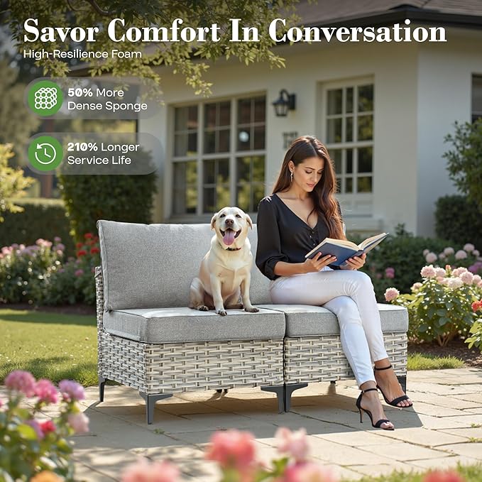 10 Piece Outdoor Patio Furniture with Swivel Rocking Chair, Rattan Wicker Conversation Set with Glowing Coffee Table, Sectional Single Chairs for Porch Balcony Backyard Pool,Grey