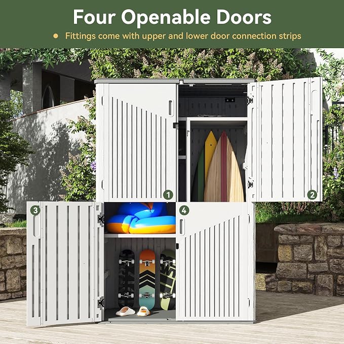 Aoxun Outdoor Storage Shed, 64 Cu.Ft Vertical Storage Sheds Outdoor with Floor, Outdoor Waterproof Storage Cabinet for Garage Storage, Pool Storage, Bike Shed, Garden Shed (White) - Image 3