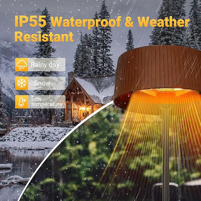 Electric Outdoor Patio Heater, 1500W Tabletop Infrared Heater for Indoor & Outdoor, IP55 Waterproof, Fast Heating, Tip-Over Protection, Perfect for Garden, Balcony, Garage, Porch (brown, tabletop)