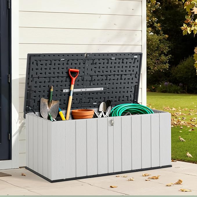 Aoxun 21 Cu.Ft Outdoor Storage Shed, Large Resin Storage Shed with Lid, Waterproof & UV-Resistant Patio Storage for Cushions, Garden Tools, and Pool Accessories (White) - Image 4