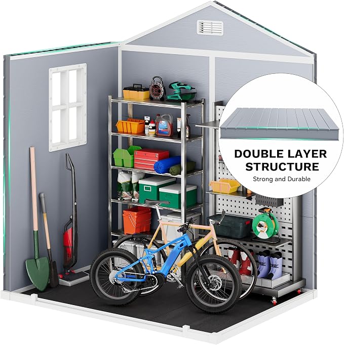 DWVO 6x4.4 FT Resin Storage Shed with Fence-Style and Side Windows, Lockable Door, and Vents for Garden, Backyard, Patio, Lawn, Gray - Image 7