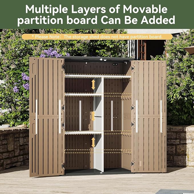 Aoxun Outdoor Storage Shed, 64 Cu.Ft Vertical Storage Sheds Outdoor with Floor, Outdoor Waterproof Storage Cabinet for Garage Storage, Pool Storage (Brown) - Image 3