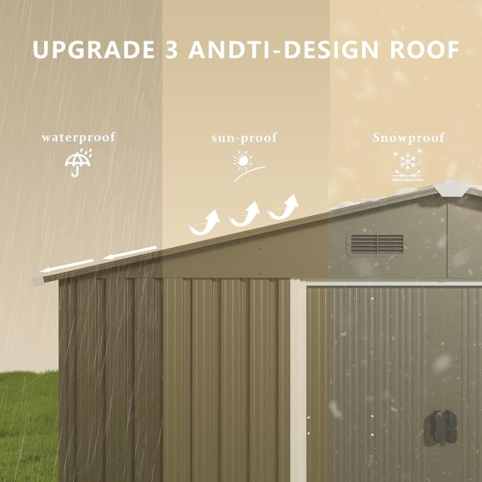 10FT x 8FT Outdoor Storage Shed, Waterproof Lockable Door Metal Tool Shed with Sliding Door and Ventilation, Gardening Tool Storage Room, Metal Storage Shed for Gardens and Lawns - Image 7