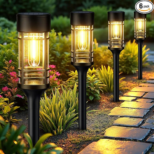 LETMY Solar Pathway Lights Outdoor, 2 Pack Solar Lights Outdoor Waterproof IP65, Bright Solar Garden Lights Outdoor, Auto On/Off Outdoor Solar Lights for Yard Walkway Driveway Landscape Garden Decor