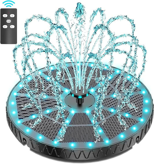 Yzert Remote Solar Fountain Adjust Spray Height with Fantastic Colorful Lights, 2026 6W Solar Bird Bath with 4000 mAh Battery, Solar Water Fountain Pump for Outdoor, Garden Decor, Pond, Pool (54LEDs)