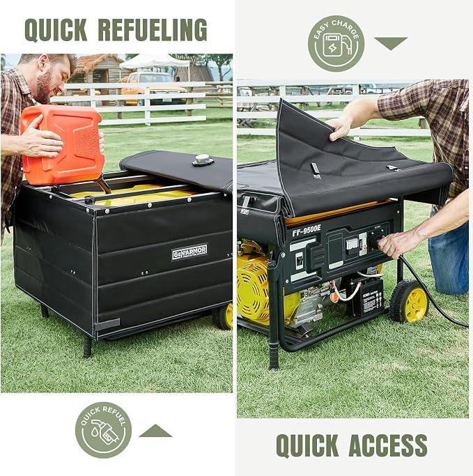 GenArmor Generator Covers While Running, 100% Waterproof Heavy Duty Tarps Generator Tent, Portable Outdoor Generator Enclosure for Most 4000w~13000w Generators, Black, Windproof Kit Version - Image 4