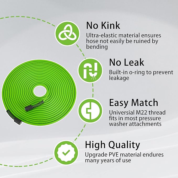 PWACCS Pressure Washer Hose for Power Washer – 3600 PSI Kink Resistant Pressure Washing Extension Hose 100 FT x 1/4" – Universal Electric Power Wash Hose for Replacement – Compatible with M22 Fittings - Image 5