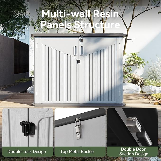 Aoxun Outdoor Storage Shed, 35 Cu.Ft Vertical Storage Sheds Outdoor with Floor, Outdoor Waterproof Storage Cabinet for Garage Storage, Pool Storage, Bike Shed, Garden Shed (White) - Image 2