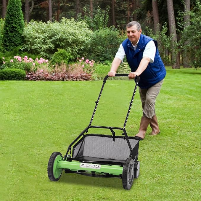 20-Inch Cordless Manual Reel Lawn Mower, Cylinder Lawnmower with 5-Blade, Push Reel Lawn Mower with Grass Catcher for Villa Yards, Park Greening, Factory Greening - Image 2