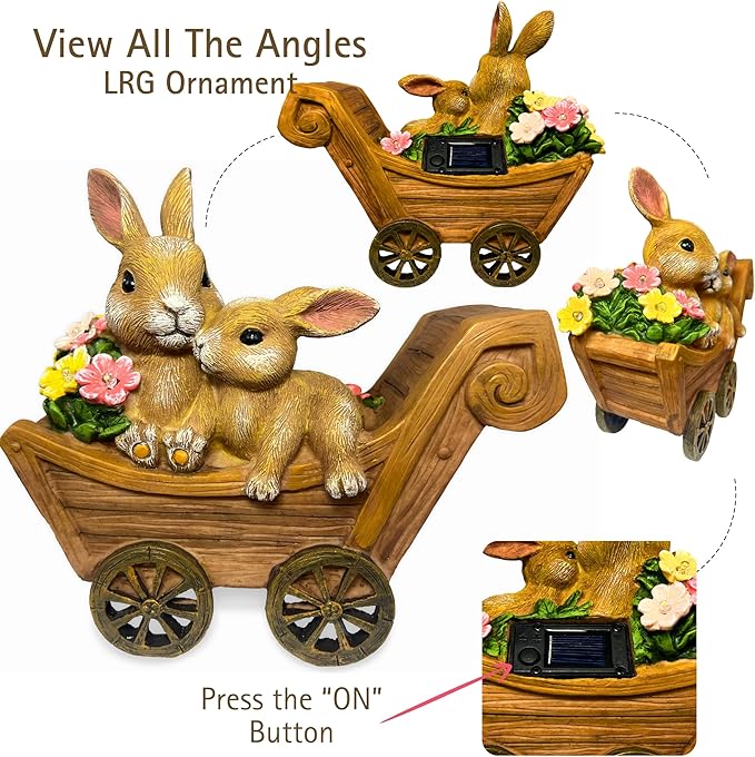 PRETMANNS Solar Rabbit Garden Statue - Mother & Baby Bunny Outdoor Decor with LED Lights for Patio, Yard Ornaments & Gifts for Women & Mom - Large