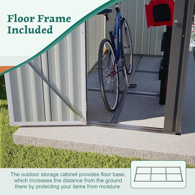 YOPTO 4×8 FT Lean to Metal Shed,Outdoor Heavy-Duty Storage Shed with Floor Base,All Weather Waterproof Garden Tool House W/Lockable Door&2 Air Vents,Reversible Door Design,for Backyard,Patio,Lawn,Gray - Image 9
