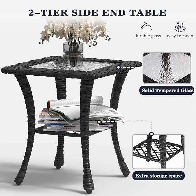 LayinSun 3 Pieces Outdoor Patio Furniture Set, Rattan Wicker Chairs Sets with Armchairs and Coffee Table