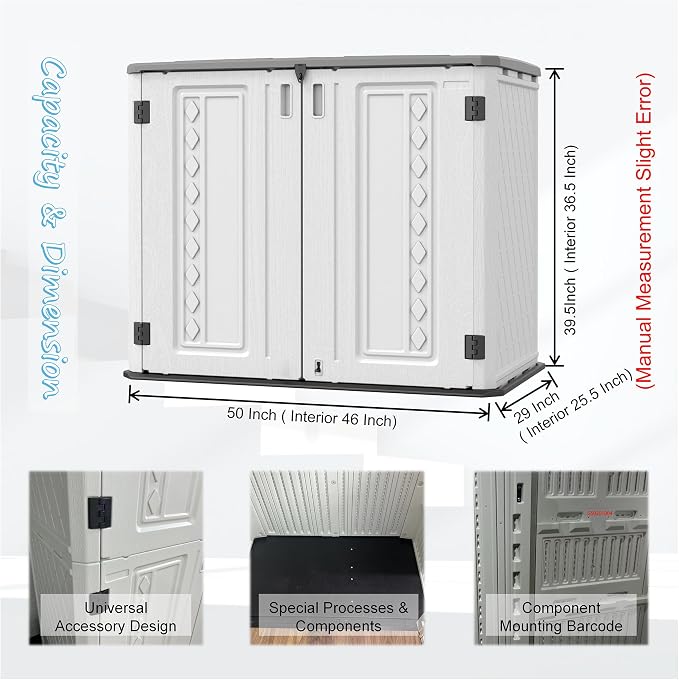 Mrosaa Sheds & Outdoor Storage, 34 Cu.ft Horizontal Storage Sheds Outdoor with Floor, Outdoor Storage Cabinet Waterproof for Garage Storage, Pool Storage, Bike Shed, Garden Shed - Image 5