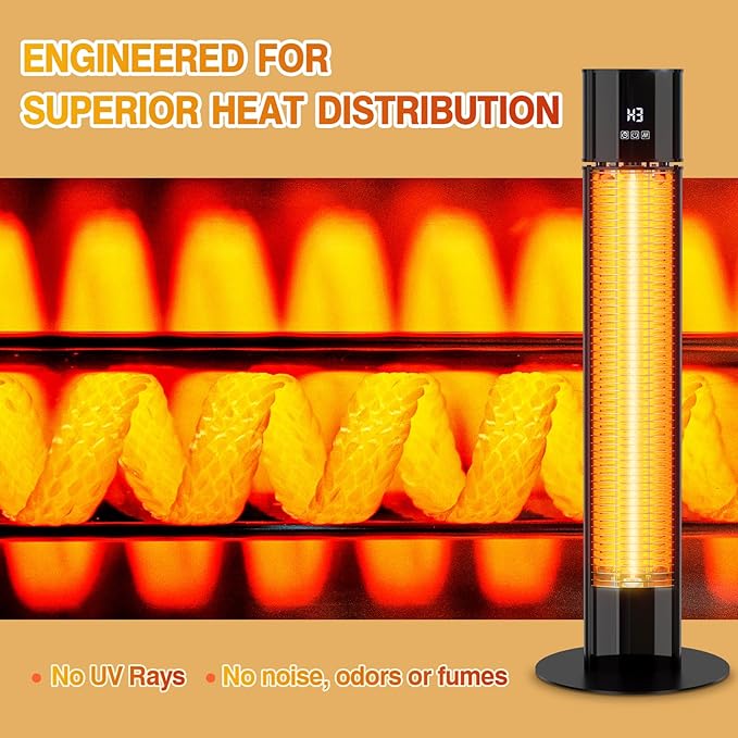 Portable Outdoot Electric Heater, Infrared Patio Heater for Outdoor/Indoor Use, garage heater electric, 1500W, BLACK