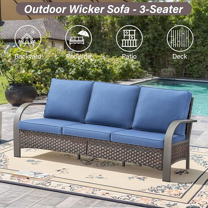 Belord Patio Furniture Set with Fire Pit Table - 50000 BTU Propane Fire Pit, 6 Piece Outdoor Conversation Furniture Sets with 2 Swivel Rocker Chair Rattan Sofa Perfect for Casual Gathering