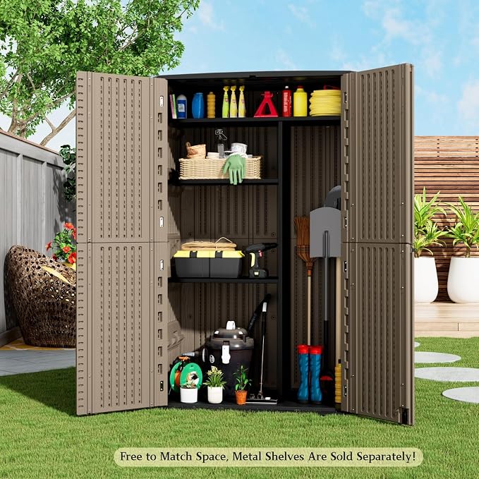 ZZM Large 67 Cu.ft Waterproof Storage Shed, Outdoor Storage Cabinet，Durable Resin Sheds for Patio Furniture, Garden Tools, Pool Accessories, Mower Storage (Coffee) - Image 2