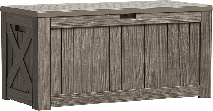 Greesum Outdoor Storage Box 120 Gallon Storage Bin with Lid for Patio Furniture, Garden Tools, Pool Supplies, Lockable, Waterproof and UV Resistant, Coffee by BuynowfromGreesum