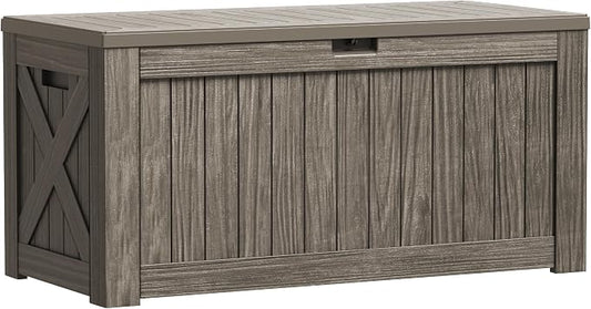 Greesum Outdoor Storage Box 120 Gallon Storage Bin with Lid for Patio Furniture, Garden Tools, Pool Supplies, Lockable, Waterproof and UV Resistant, Coffee by BuynowfromGreesum