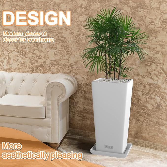 Elevens Outdoor Planter Larger Flower Pots Indoor Taper Garden V-Shape Tall Planters 24 inches Garden Pots Planter - White（2 Packs）