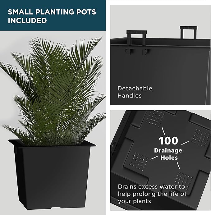 Verel Set of 2 Tall Outdoor Planters - 24 Inch Large with Small Planting Pots – Indoor and Outdoor Rectangular Flower Pots for Front Door, Patio and Deck (Black)