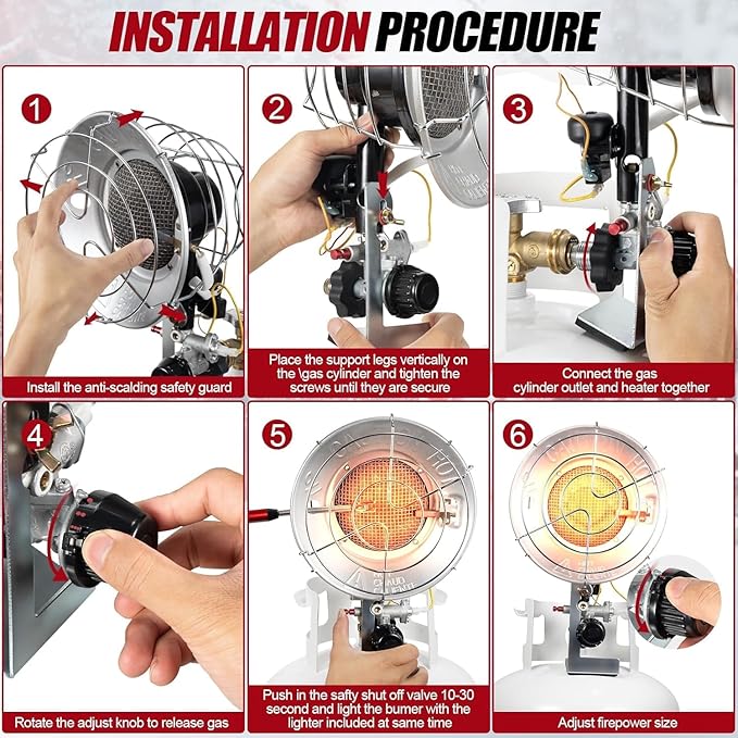 12-18,000 BTU Propane Heater, Tank Top Portable Heater with USB Rechargeable Lighter, Shut-off Valve and Tip-over Switch 3 Settings for Patio, RV Travel, Camping,Open Work