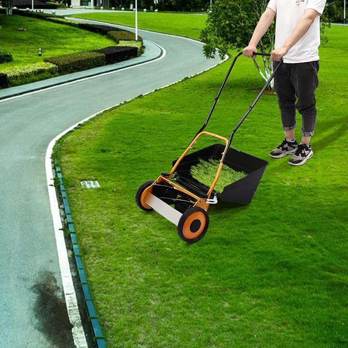 16-Inch Lawn Mower Cordless Push Reel Lawn Mower Manual Grass Cutter Machine Adjustable Cutting Height 0.47-1.65 in with 5-Edged Blades for Villas, Homes, Backyards, Park Landscaping - Image 3