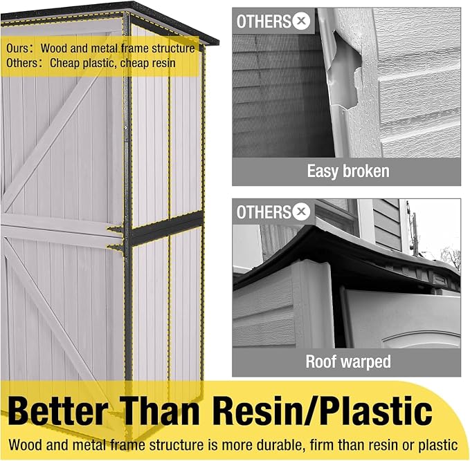 Aivituvin Shed Outdoor Storage Cabinet with Durable Metal Frame Waterproof Garden Tool Storage with Adjustable Shevels and Floor for Backyard Garden Patio Lawn, 55" L, Off White - Image 3