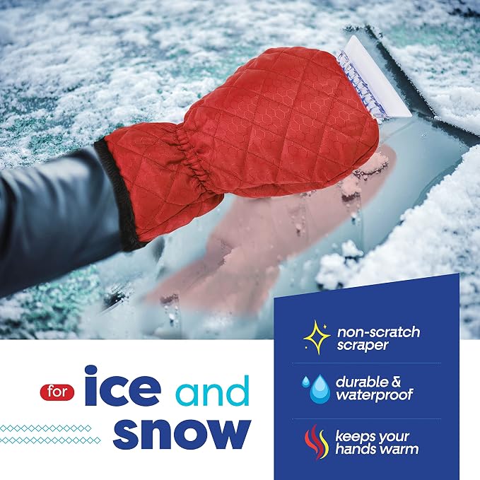 SCRUBIT Ice Scraper with Glove - Car Windshield Scraper for Ice and Snow w/Fleece Mitt - Quickly Scrape and Remove Snow While Staying Warm - Waterproof & Windproof - Car Scraper Snow Brush (Red) - Image 3