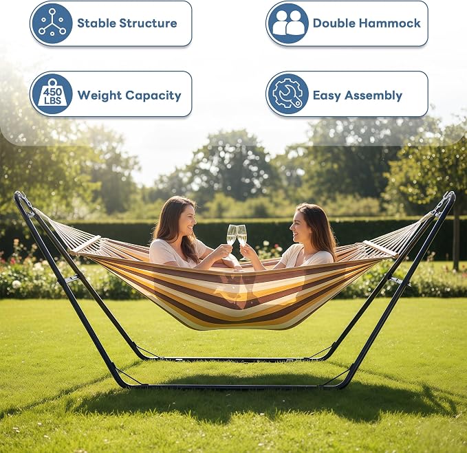 DUMOS Universal Double Hammock Stand Only, Heavy Duty Hammock Stands for 2 Person, Steel Stand for Indoor and Outside Garden Backyard Patio Pool Beach - Image 5