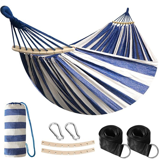 Anyoo Garden Cotton Hammock Comfortable Fabric Hammock with Spreader Bar Sturdy Hammocks Up to 450lbs Portable Lightweight Hammocks with Travel Bag for Camping Outdoor/Indoor Patio Backyard by Anyoo