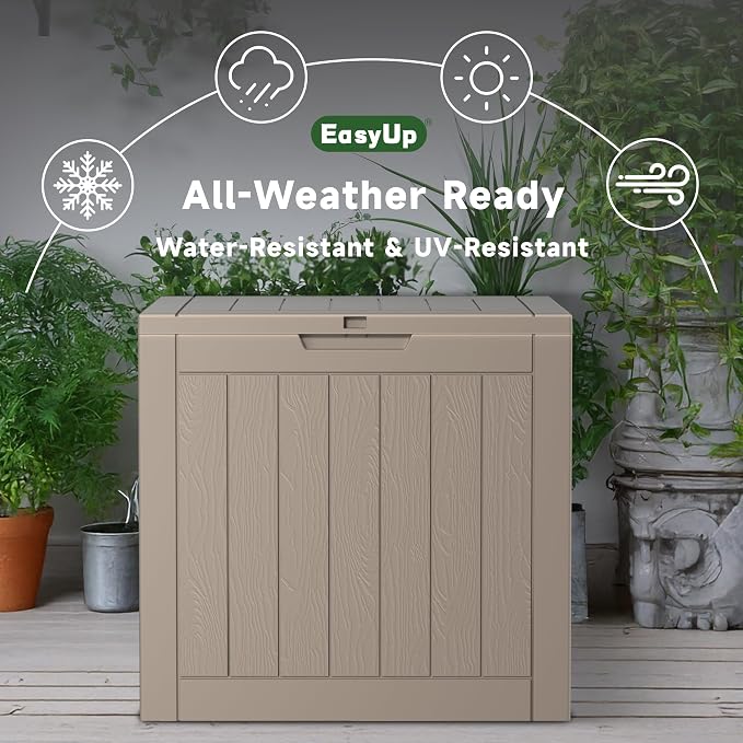 EasyUp Outdoor Storage Box, Waterproof Resin Deck Box, Reinforced Stability UV-Resistant for Patio, Garden and Poolside (Gray, 35 Gallons) - Image 4