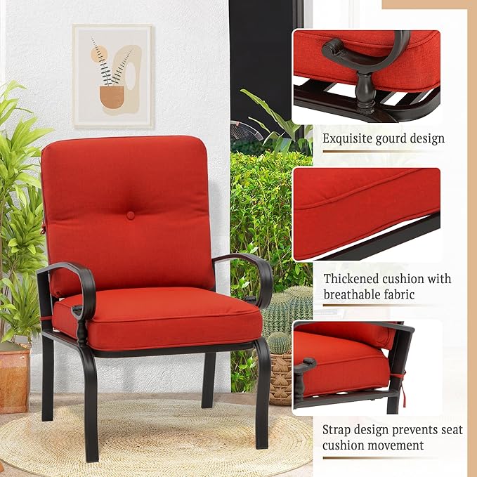 5 Pcs (6 Seats) Outdoor Patio Furniture Conversation Sets, Glider, Loveseat and Coffee Table, 2 Lounge Chairs with Cushions (Red)