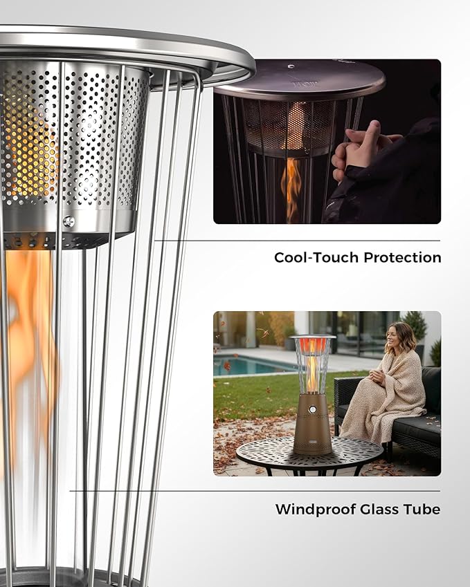Tabletop Heater Patio Heater, 11,000 BTU Propane Patio Heater for Commercial, Balcony & Porch, Quartz Glass Tube, Portable Small Heater For Outdoor Use,Deep Bronze