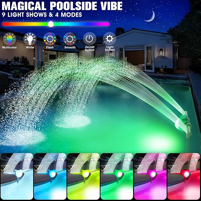 2026 Upgrade Solar Fountain Light Show,Adjustable Dual Spray Sprinkle Pool Fountains for Inground Pool Waterfall,Swimming Pool Water Fountains,Pool Sprayer Fountain for Pool Cooling-Grey