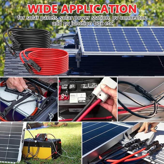Vansdon 2x100 Feet Solar Panel Extension Cable, 12AWG Solar Panel Cable Solar Wire with Female and Male Waterproof Connectors for RV, Photovoltaic Systems (100FT Red + 100FT Black) - Image 7
