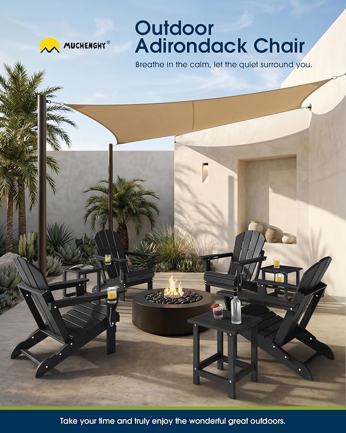 MUCHENGHY Folding Adirondack Chairs 6 Pack, Patio Chairs, Fire Pit Chairs, Outdoor Chairs, Plastic Adirondack Chairs, Lawn Chairs Weather Resistant with Cup Holder for Deck, Backyard, Garden(Black) - Image 9