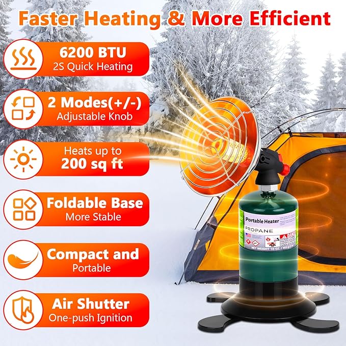 Portable Propane Heater for Camping, Outdoor Gas Space Patio Heater, High Heat Output Big Heaters Foldable Tank Holder for Winter Tent Hiking Ice Fishing Hunting