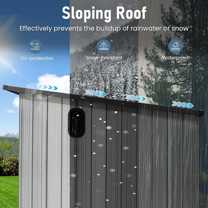 Domi 6.2x9.3 FT Outdoor Resin Storage Shed, All-Weather Double-Wall Storage Building with Sloping Roof for Backyard, Garden, Lawn Tools, Mower, Bike & Pool Equipment, Lockable Doors, Ventilated Roof - Image 3