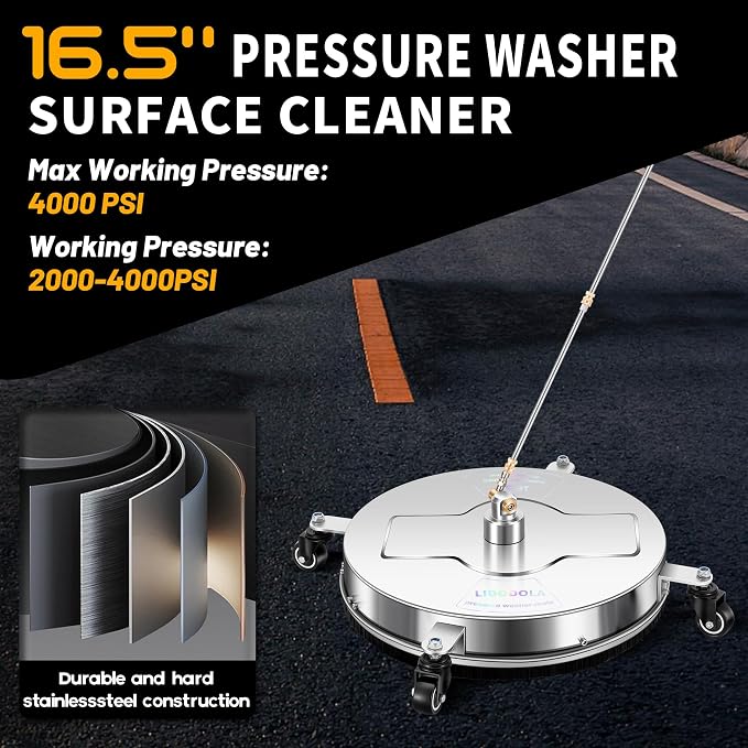 16.5" Pressure Washer Surface Cleaner with 4 Wheels - Stainless Steel Surface Cleaner for Pressure Washer Attachment for Concrete, Driveway, Patio, Sidewalk, Deck and Daily Washing - PWS16.5 - Image 2