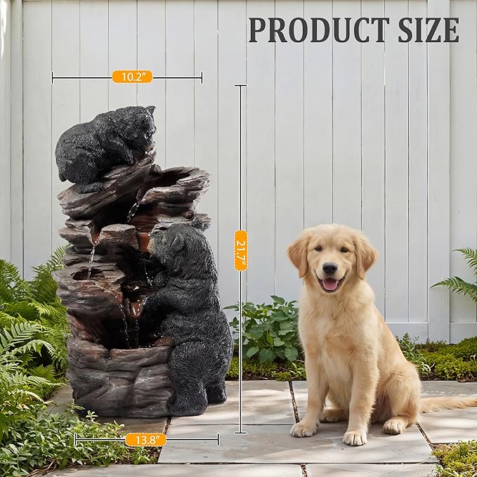21.7" Tall Outdoor Water Fountain, 5 Tier Cascading Bowls and Stacked Water Fountain with LED Lights, for Yard Décor, Backyard, Patio and Deck (21.7'')