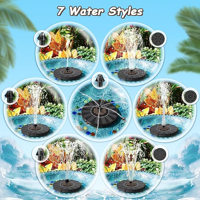Yzert Solar Fountain Coffee Flower, Floating Solar Water Fountain Pump with 4 Fixers & 7 Nozzles for Bird Baths, Ponds, Pools, Gardens, Patios, Outdoors&Flower Pots