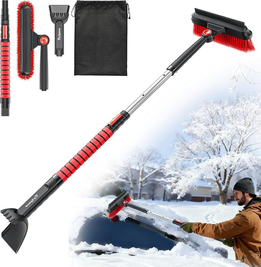 TrySpace All-Around High-Efficiency Cleaning 39 inch Extendable Snow Brush and Ice Scraper with Squeegee, Ice Scrapers for Car Windshield, Truck, SUV Snow Removal Tool, Winter Car Accessories by TrySpace