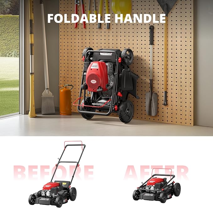 AMERISUN 21" Gas Lawn Mower, 144cc Engine, 2-in-1 Mulching & Side Discharge, 6-Position Height Adjustment, Foldable Handles for Lawn, Yard, and Garden Maintenance - Image 6