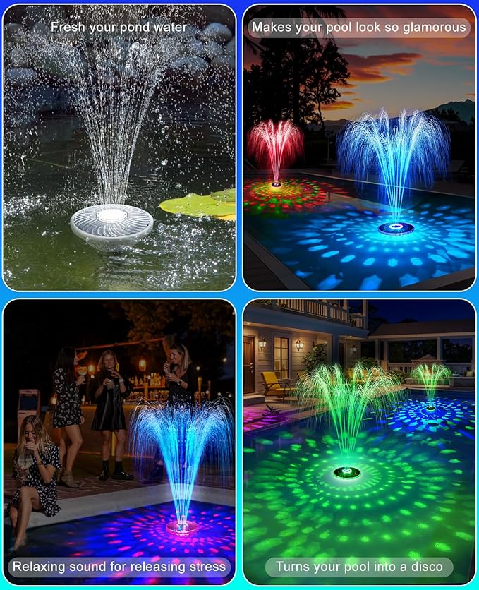 Solar Pool Fountain with Light Show,2026 Upgraded Large Solar Pool Water Fountain,Floating Pool Fountain for Above Ground Pool,Solar Floating Fountain Pump for Pool (Gray)-1PK