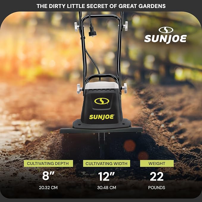 Sun Joe Electric Garden Tiller and Cultivator with 3 Position Height Adjustment Maximum 12-inch Cultivating Width and 8 Amp Motor, TJ602E - Image 3